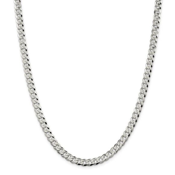 6mm, Sterling Silver, Solid Beveled Curb Chain Necklace, 24 Inch - Picture 3 of 8